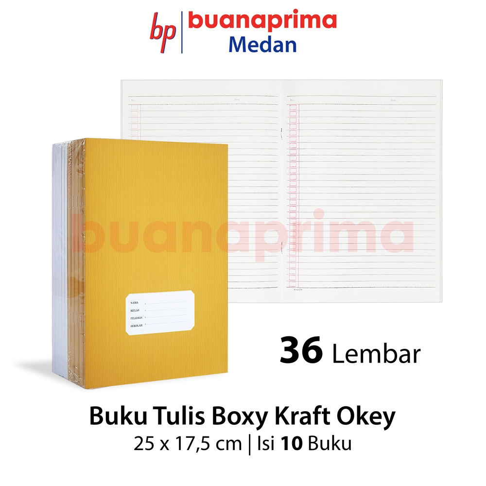 

Buku Tulis Panjang Boxy Kraft OKEY 36 Lembar per 10 Buku Cover Coklat Notebook Sekolah 25 x 17,5 cm Sampul Kraft