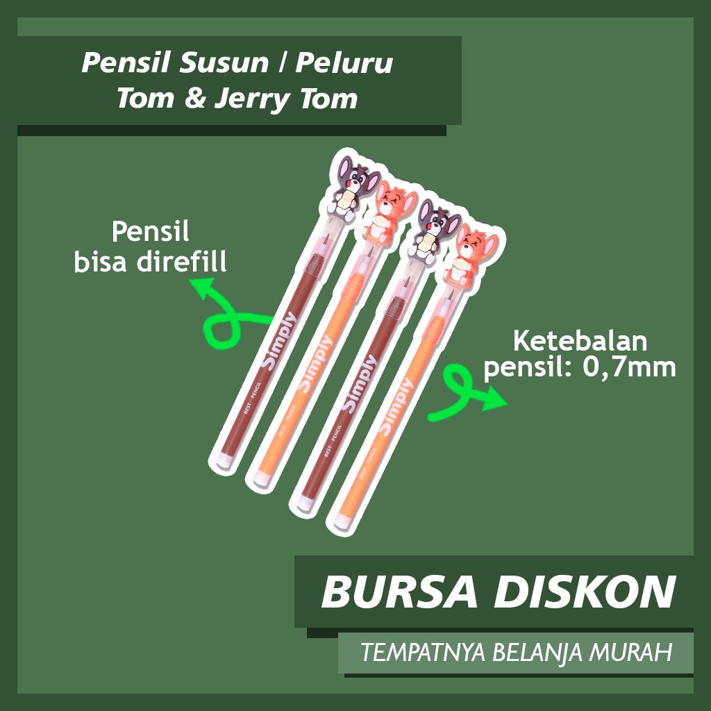 

Pensil Susun Peluru Tom & Jerry Bensia Lantu Kucing Bisa Diisi Ulang Tikus Mouse Cowok Laki Laki