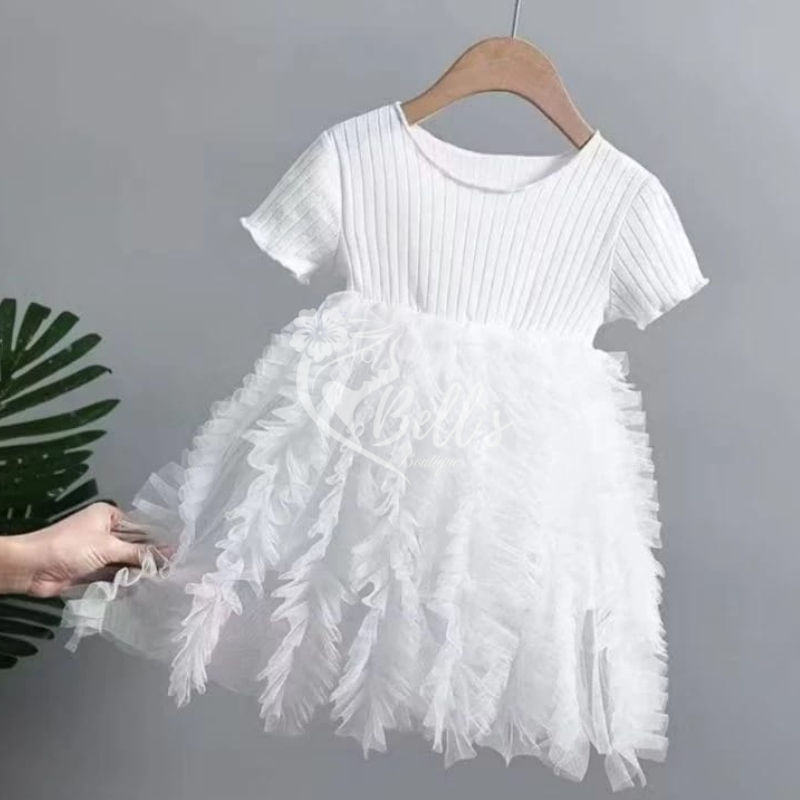 Dress anak bayi perempuan putih polos baju knit tutu pesta mewah