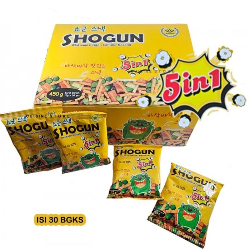 

Shogun makanan ringan campur kacang 5 in 1 / kotak isi 30 bks