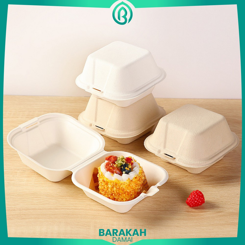 Kotak Bagasse Box Serat Tebu Lunch Box Burger 6in Food Grade / Mini Box Food Container / Kotak Bento