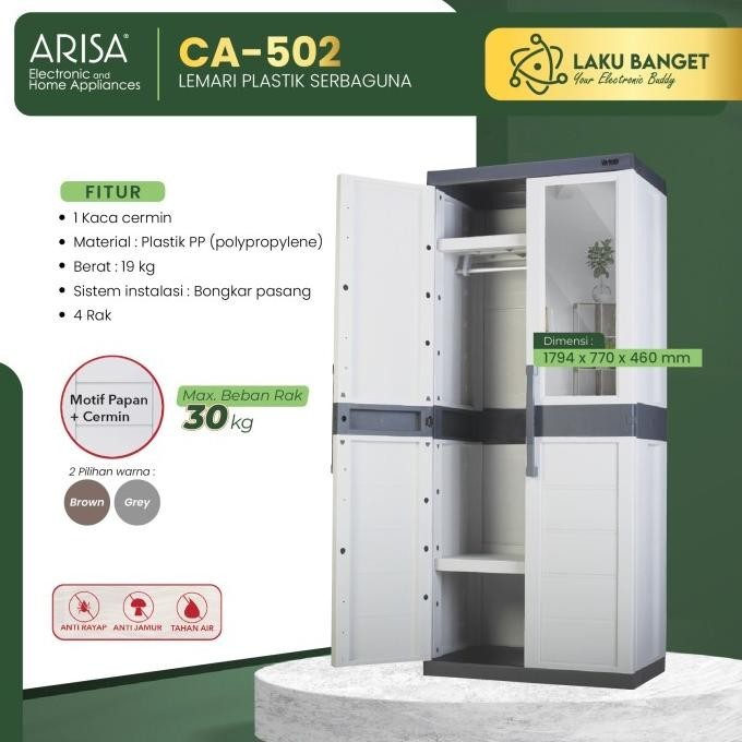 Lemari Pakaian Full Rak Arisa CA502 Lemari Plastik Anti Rayap Arisa CA-502 / Lemari Pakaian dengan G