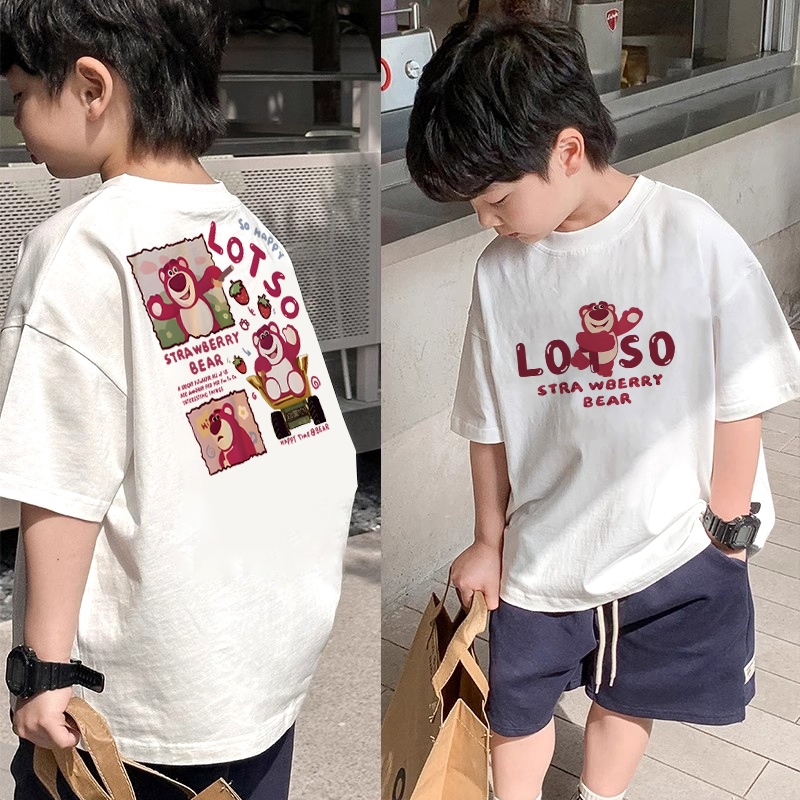 korea style Putih cocobaby t shirt cotton Kaos Atasan Anak laki-laki Perempuan | Pola Beruang Strobe