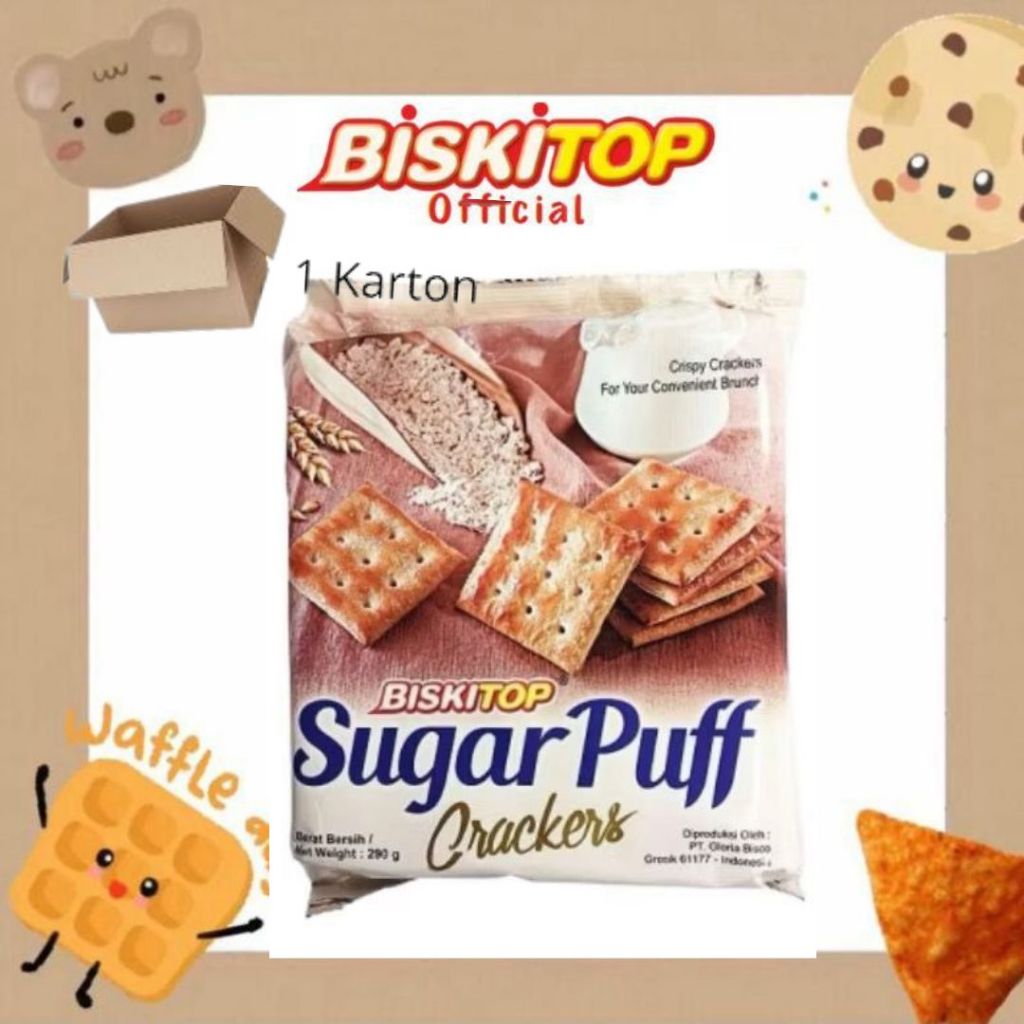 

BISKITOP OFFICIAL - SUGAR PUFF (1 Dus isi 12 Pcs) 3.5kg Biskuit Kue Kering Anak Dewasa Enak Renyah Biscuit Rasa Gula Manis hampers lebaran murah meriah