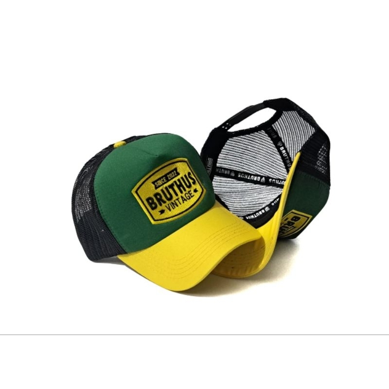 BRUTHUS_Topi baseball jaring pria warna hijau kuning hitam topi pria