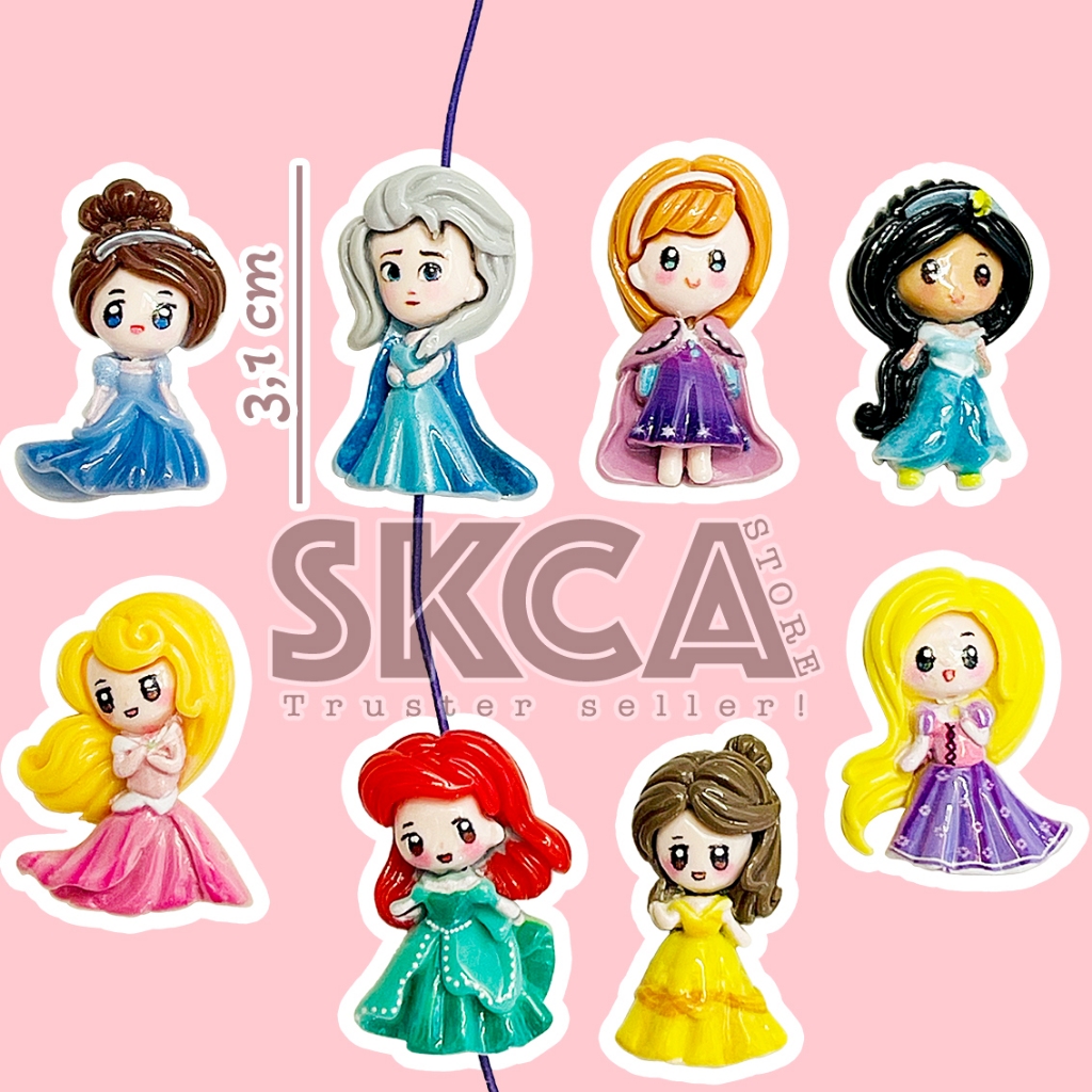 CZF Manik Mote Resin Clay Lubang Tembus Disney Princess