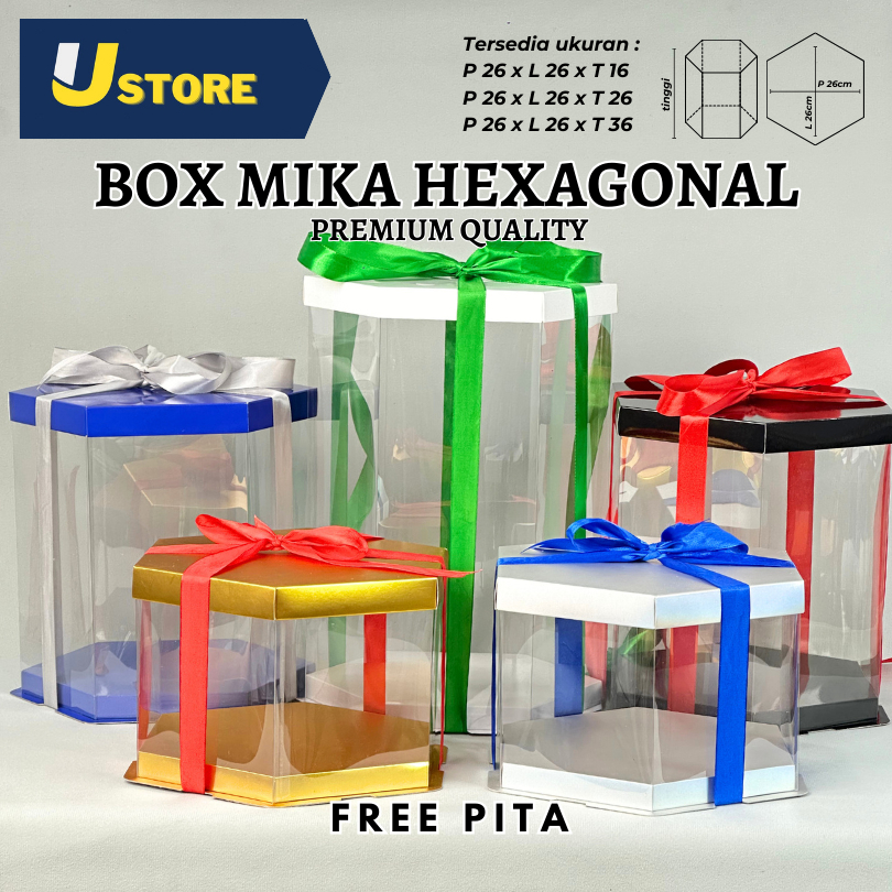 

Box Mika Hexagonal 22x22 cm - Tutup Warna / Transparan PE