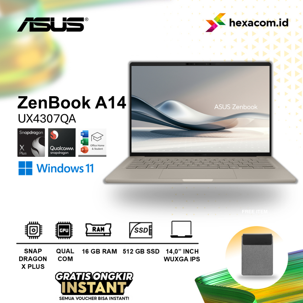 Laptop Asus Zenbook A14 UX3407QA Snapdragon X X126100 16GB 512GB SSD 14 inch WUXGA IPS