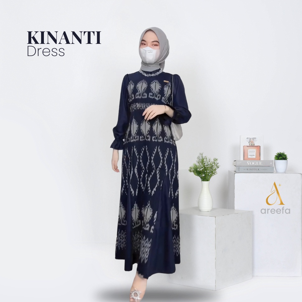 KODE N68V Areefa  Dress Gamis Etnik Tenun Premium Remaja Wanita Warna Navy Jumbo Dress Tenun Etnik K