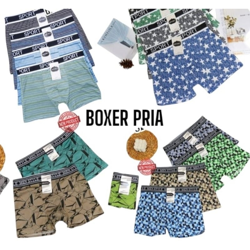 (6 pcs) Celana boxer pria dewasa dan remaja / Celana boxer cowok motif / CD laki-laki segi empat / D