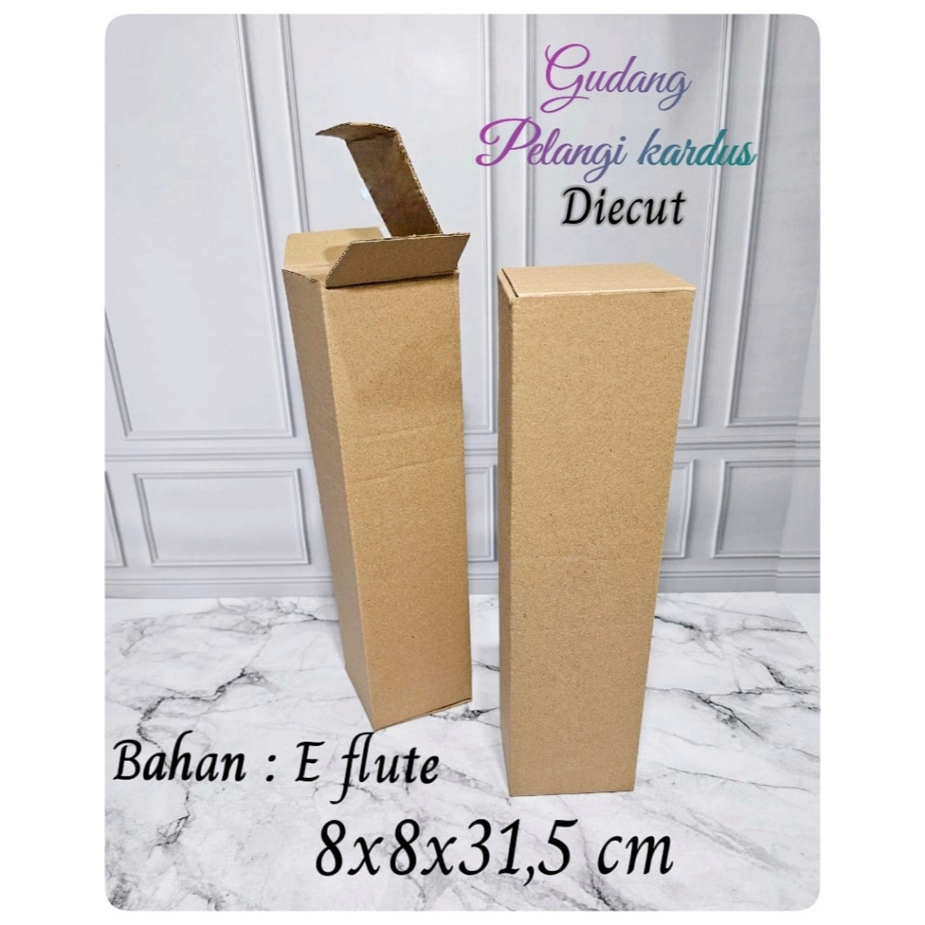 

Kardus karton Uk. 8x8x31,5 cm...Model diecut botol (ATAS BAWAH TUTUP)