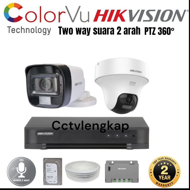 PAKET CCTV HIKVISION 4 CHANNEL 2 KAMERA TWO WAY COLORVU SUARA 2 ARAH TURBO HD