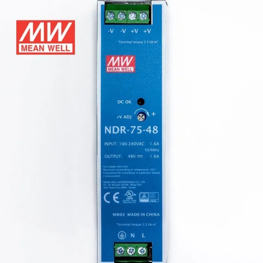 MEAN WELL MEANWELL NDR 75-48 75W 48V 1,6A INDUSTRIAL DIN RAIL PSU