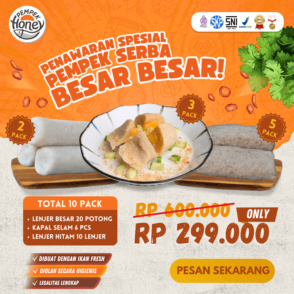 

PEMPEK HONEY Pempek Ordinary Pempek Jumbo Ikan Tenggiri Pempek Palembang Asli