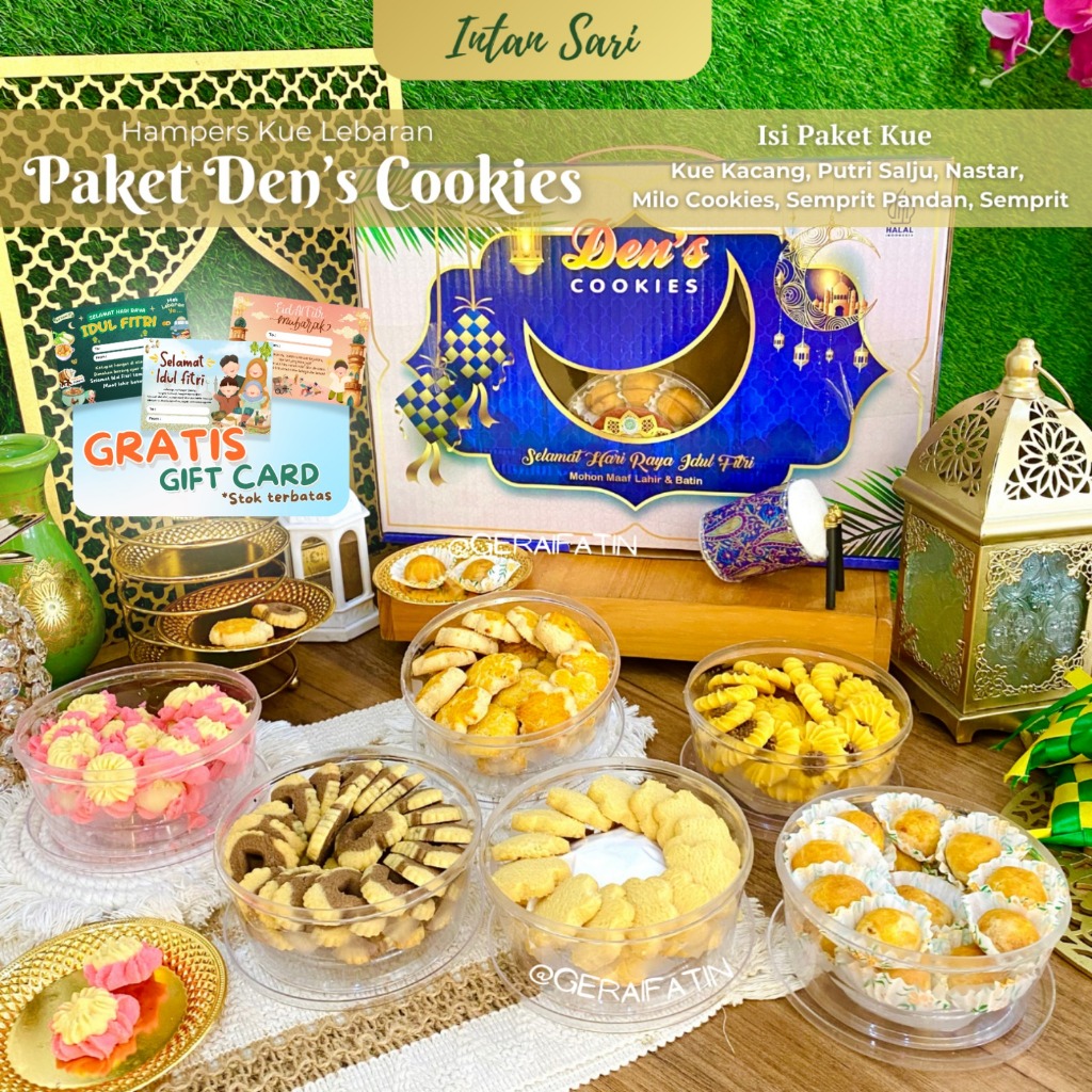 

INTAN SARI PAKET KUE DEN'S COOKIES / KUE LEBARAN ISI 6 TOPLES KUE KERING