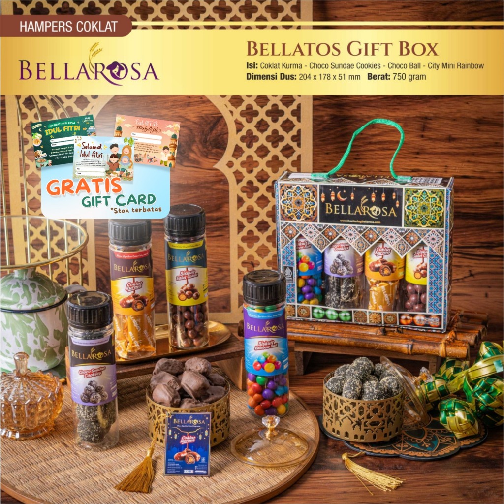 

BELLAROSA PAKET BELLATOS GIFT BOX / HAMPERS BELLATOS COKLAT KUE LEBARAN 2025