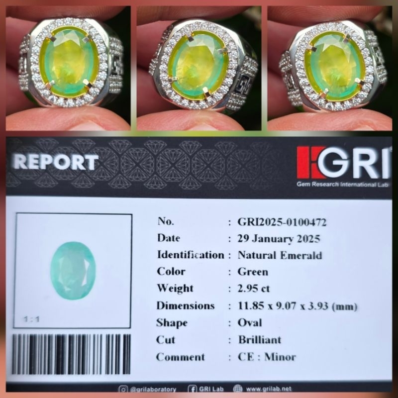 Natural Zamrud Green Emerald Minor Memo 2.95 crt