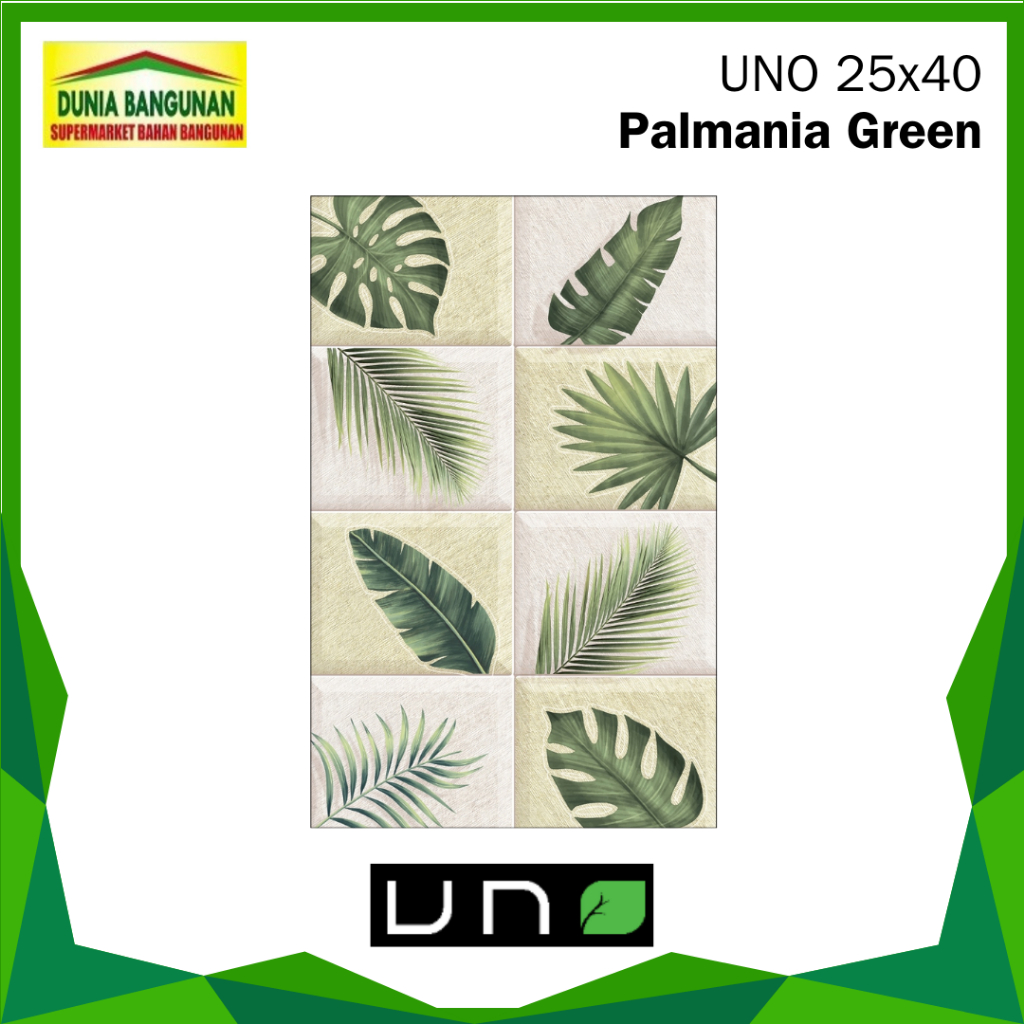 Keramik 25x40 UNO Palmania Green KW1 Keramik Glossy / Keramik Dinding Dapur / Keramik Dinding Kamar 