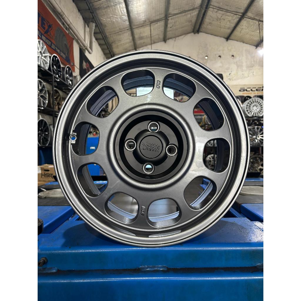 Velg mobil kaleng R16 hsr wheel klg lebar 7 inch hole 4x100 glossy grey et 42