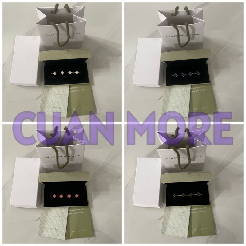 BRACELET VAN CLEEF & ARPELS / VCA CLOVER EMBOSS ALHAMBRA FULLSET BOX CERTIFICATE / GELANG RANTAI TAN