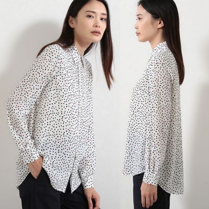 H*M women's long sleeve white polkadot shirt / kemeja wanita terbaru dan termurah / kemeja wanita br