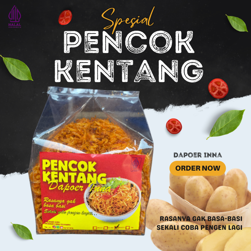 

Pencok Kentang Dapoer Inna kemasan 500gr Spesial Pedas Gurih Kriuk