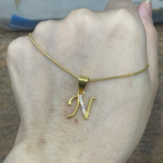 kalung alta plus liontin huruf N AD simple elegant emas asli kadar 700