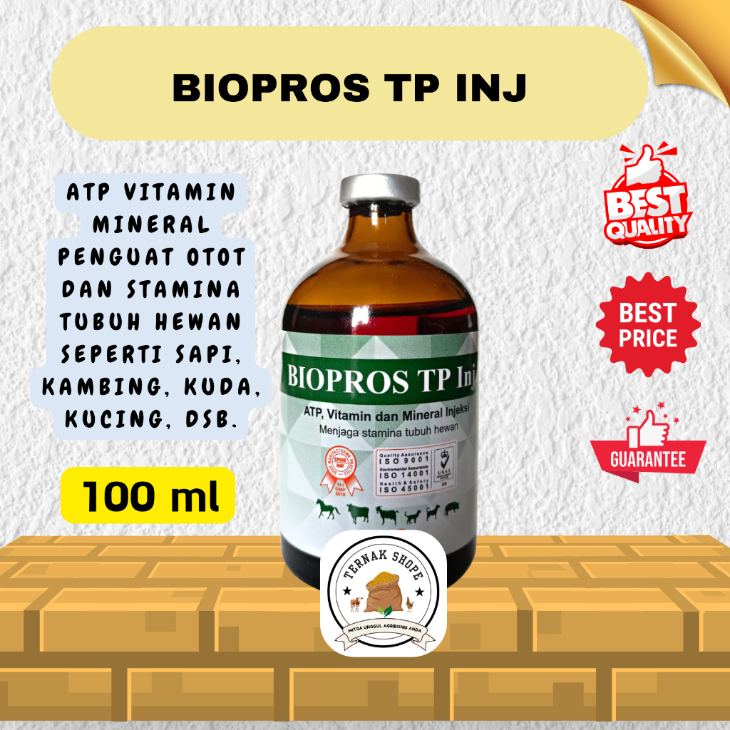 BIOPROS TP INJ (100 ML) / ATP Vitamin Mineral Penguat Otot dan Stamina Tubuh Hewan Sapi Kambing Kuda
