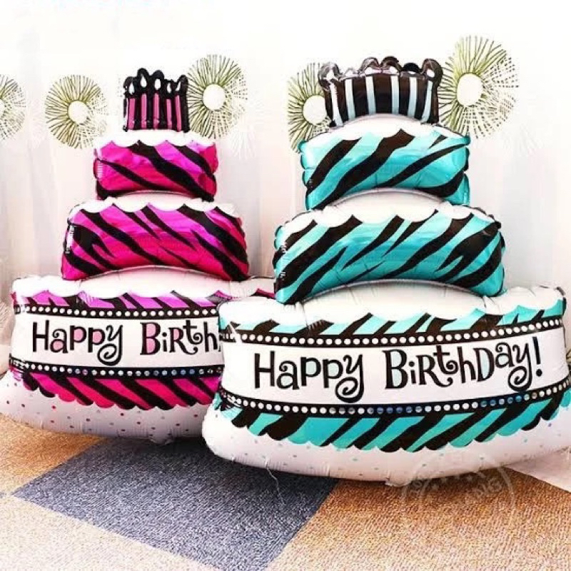 Balon foil jumbo karakter cupcake tingkat 3 warna biru merah muda pink balloon baloon hiasan dekoras