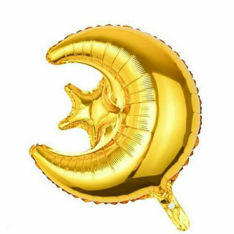 Balon foil bulan bintang warna emas gold hiasan dekorasi pesta perayaan lebaran hari raya idul fitri