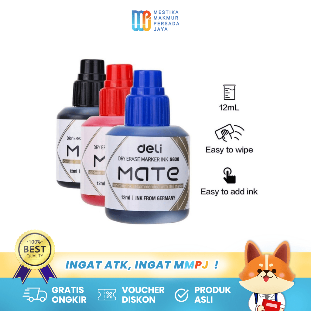 

Deli Refill Tinta Spidol Warna Hitam Merah Biru - S630