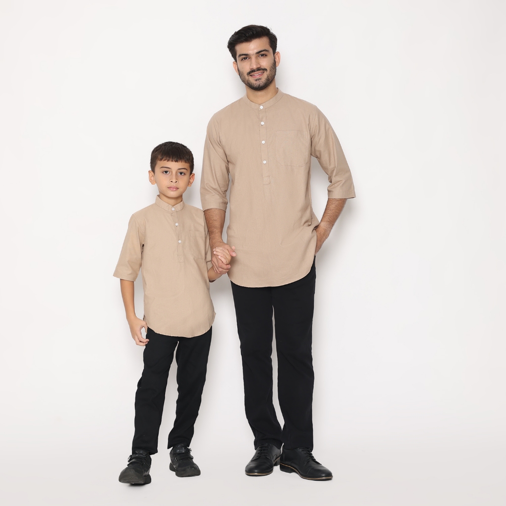 Dancus Kemeja Koko Pakistan Couple / Koko Kurta Couple Ayah Anak Warna Khaki OLRM260