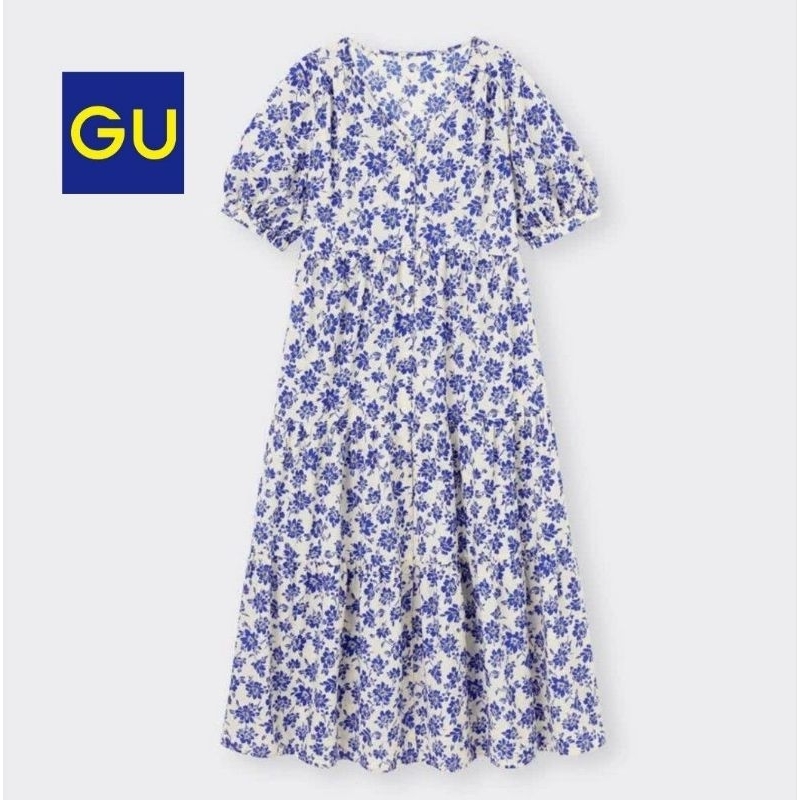 GU floral tiered dress (blue)