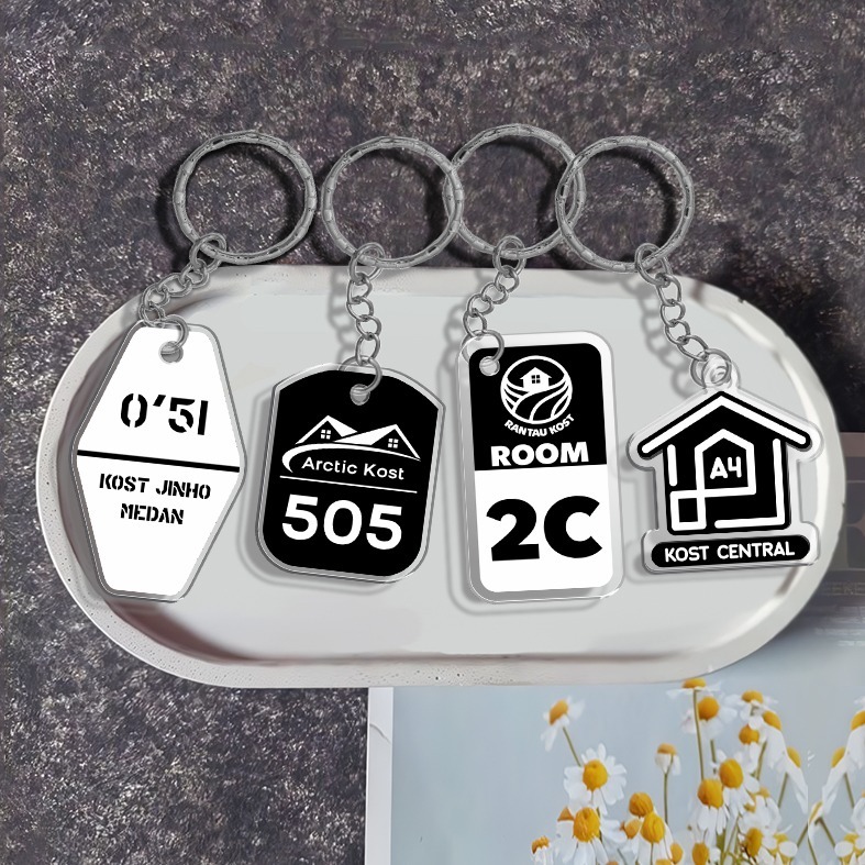 [1 SISI] Gantungan Kunci Akrilik Kamar Kos Rumah Hotel | Ganci Custom Nomor Kamar | Keychain Acrylic