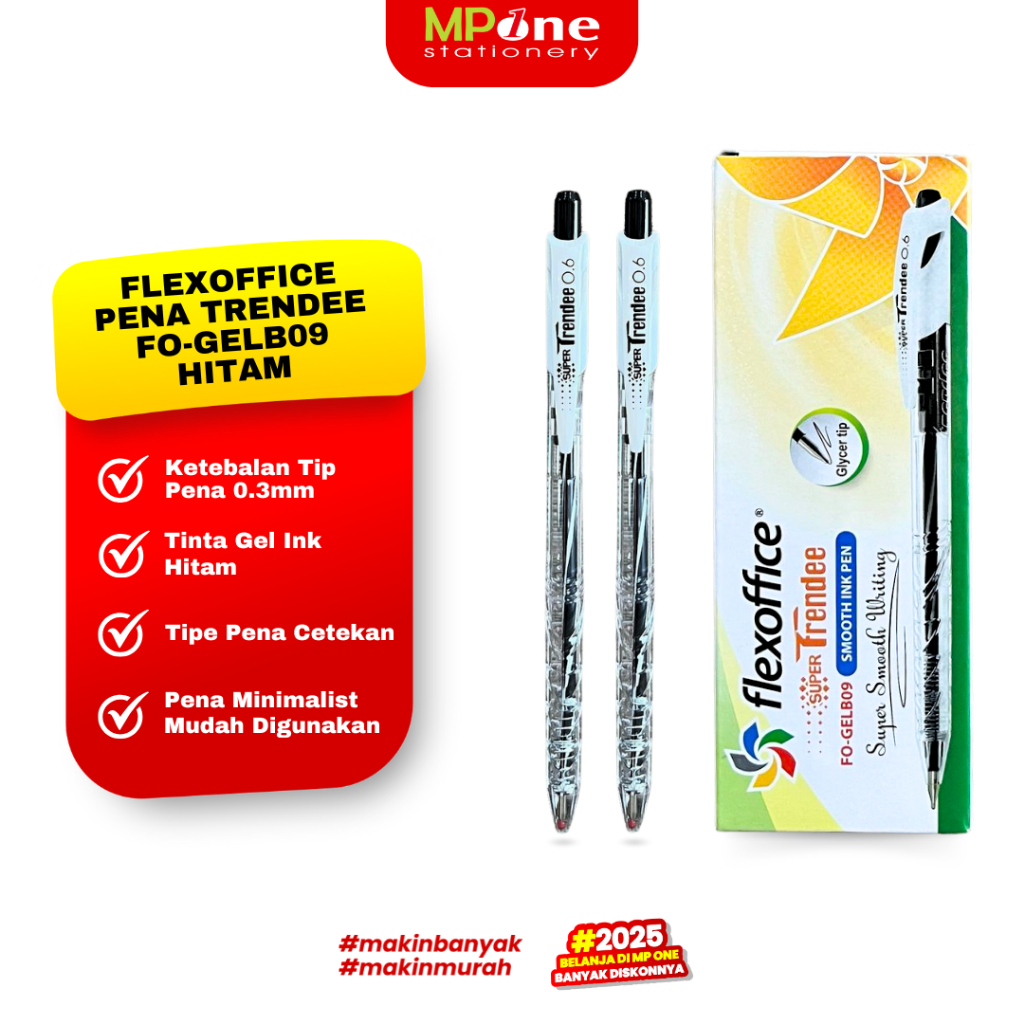

(1 KOTAK) Flexoffice Pena Cetek Trende Fo-Gel B09 Tinta Hitam 0.6MM / Pulpen Cetekan Hitam FLEXOFFICE Isi 12 Biji