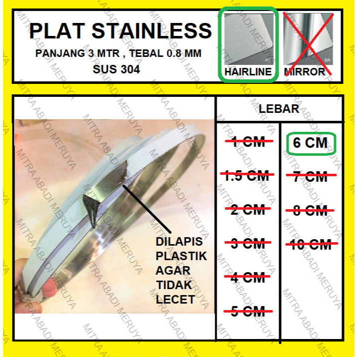 Plat Stainless Hairline 6 cm Plat Strip SS Lis Stainless
