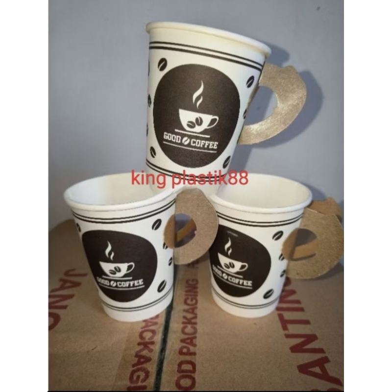 Hot Paper Cup Kopi / Cup Kertas / Gelas kopi kertas 9oz Polos Motif Gagang 50pcs