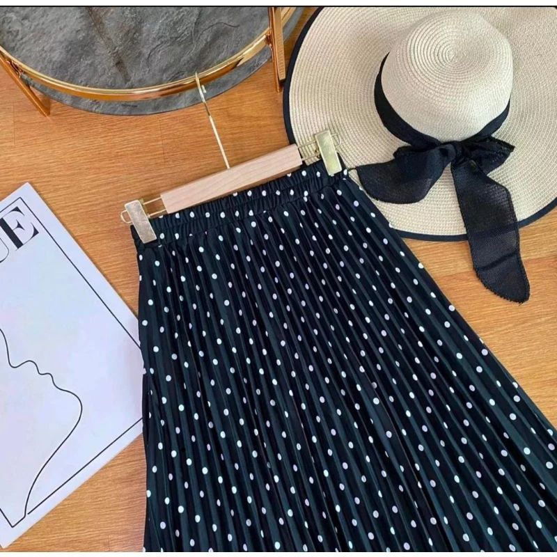 Rok plisket jumbo motif polkadot premium/ rok plisket jumbo motif polkadot/rok polkadot panjang/rok 