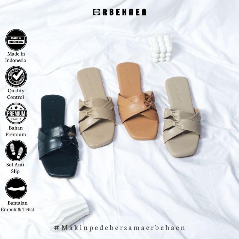 Erbehaen Sandal Wanita Flat Slop Kokop Teplek Simple Elegan Kode MR003
