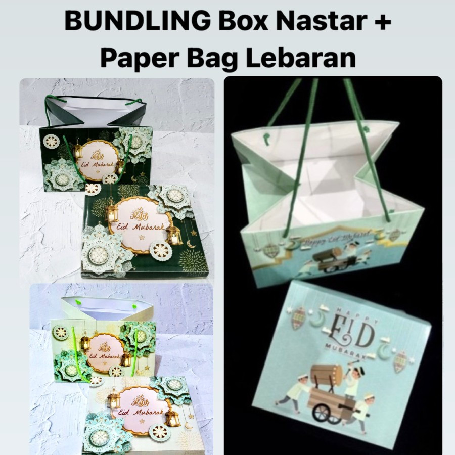 

3 pcs Paket Bundling Box Nastar + Paper Bag Lebaran Dus Packaging Hampers Idul Fitri