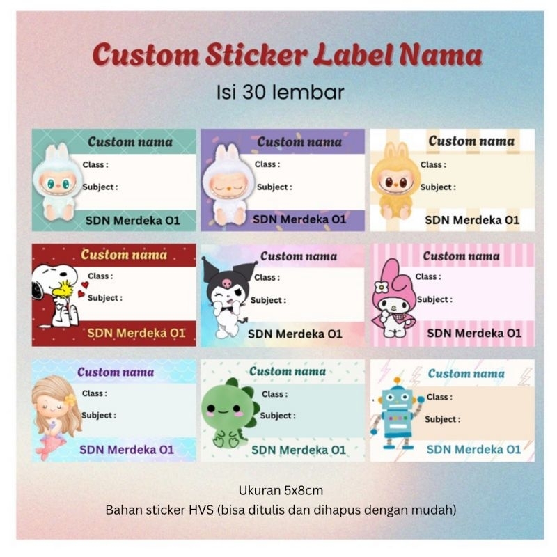 

(isi 30lbr) Sticker label nama buku pelajaran custom nama dan nama sekolah