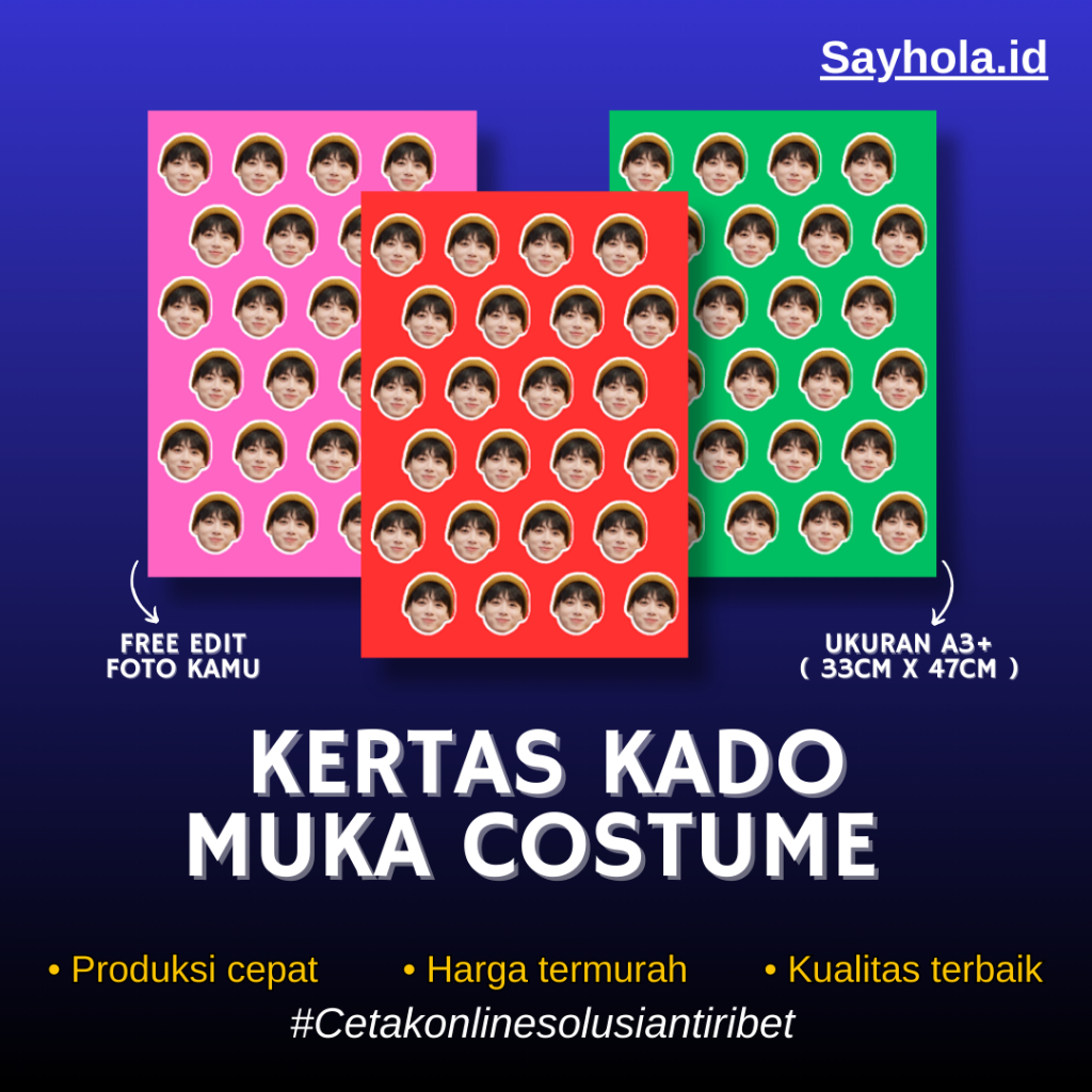 

KERTAS KADO CUSTOM WAJAH (ISI DAPAT 3 LEMBAR KERTAS )/ Kertas Kado Viral Custom Gambar Wrapping Paper gambar wajah muka