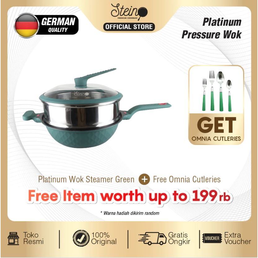 [BONUS DIAMOND SPATULA 2IN1]  Steincookware Stein Wok Platinum Pressure cooker Kukusan Semi Presto