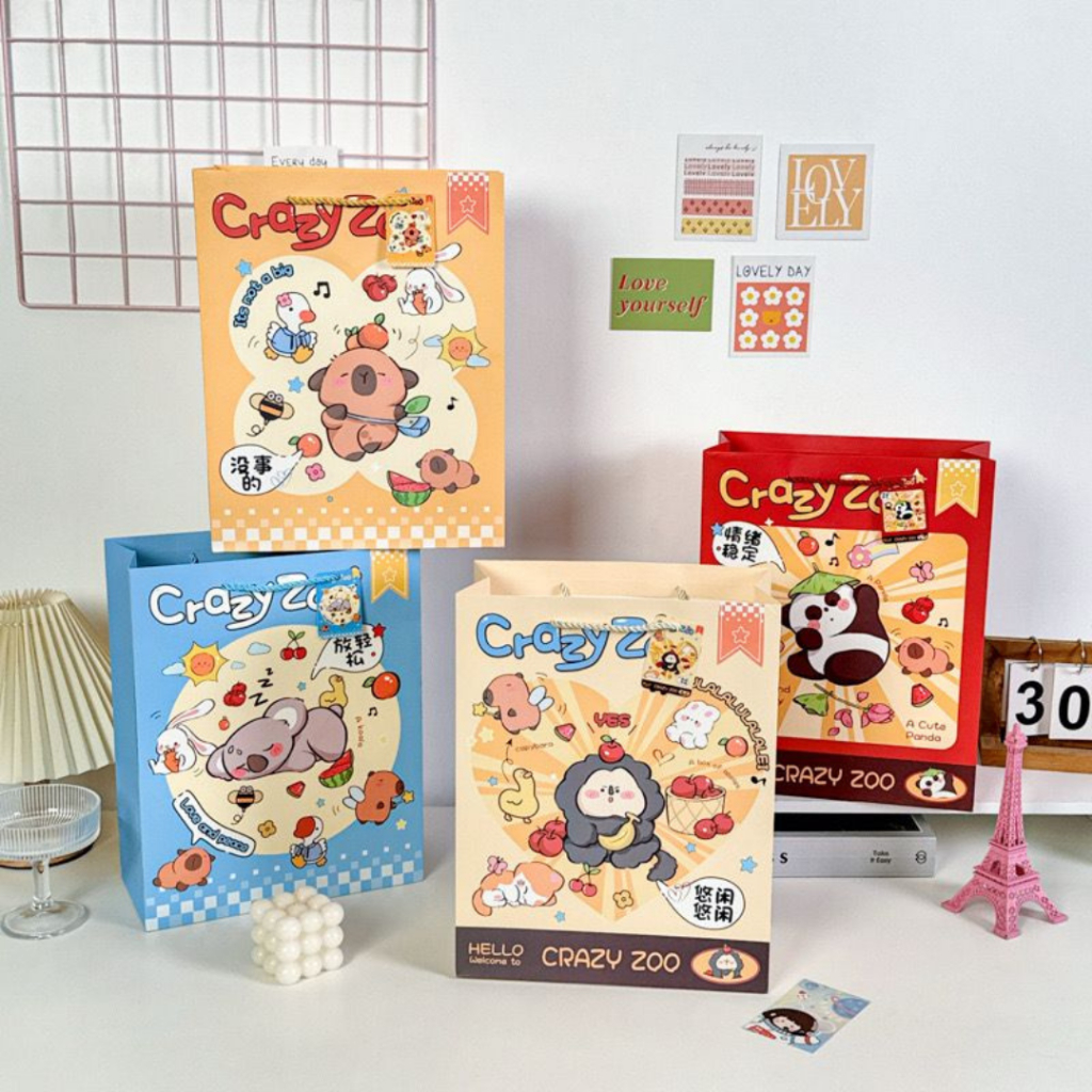 

[littlecrab] Paper Bag Crazy Zoo Capybara Koala Panda Tas Kado Goodie Bag Kartun Tali Atas Souvenir