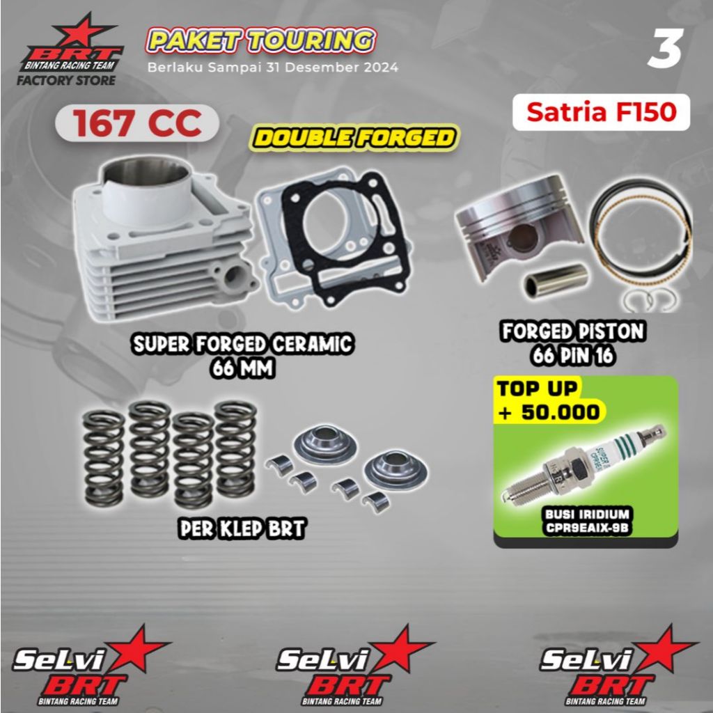 PAKET TOURING BOREUP BRT BLOK CERAMIC KERAMIK SET PISTON PER KLEP SATRIA FU KARBU F 150 BORE UP