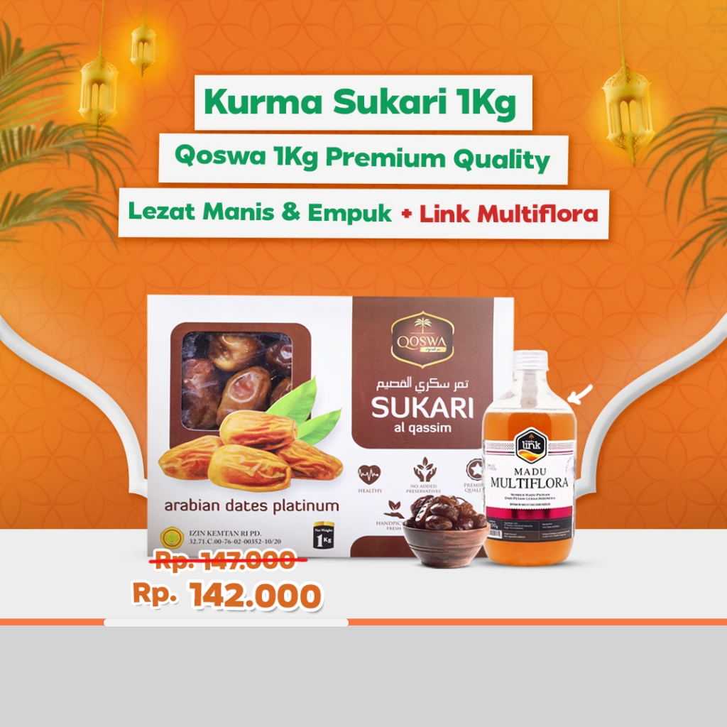 

Kurma Sukari 1Kg Qoswa 1Kg Premium Quality Lezat Manis & Empuk + Link Multiflora