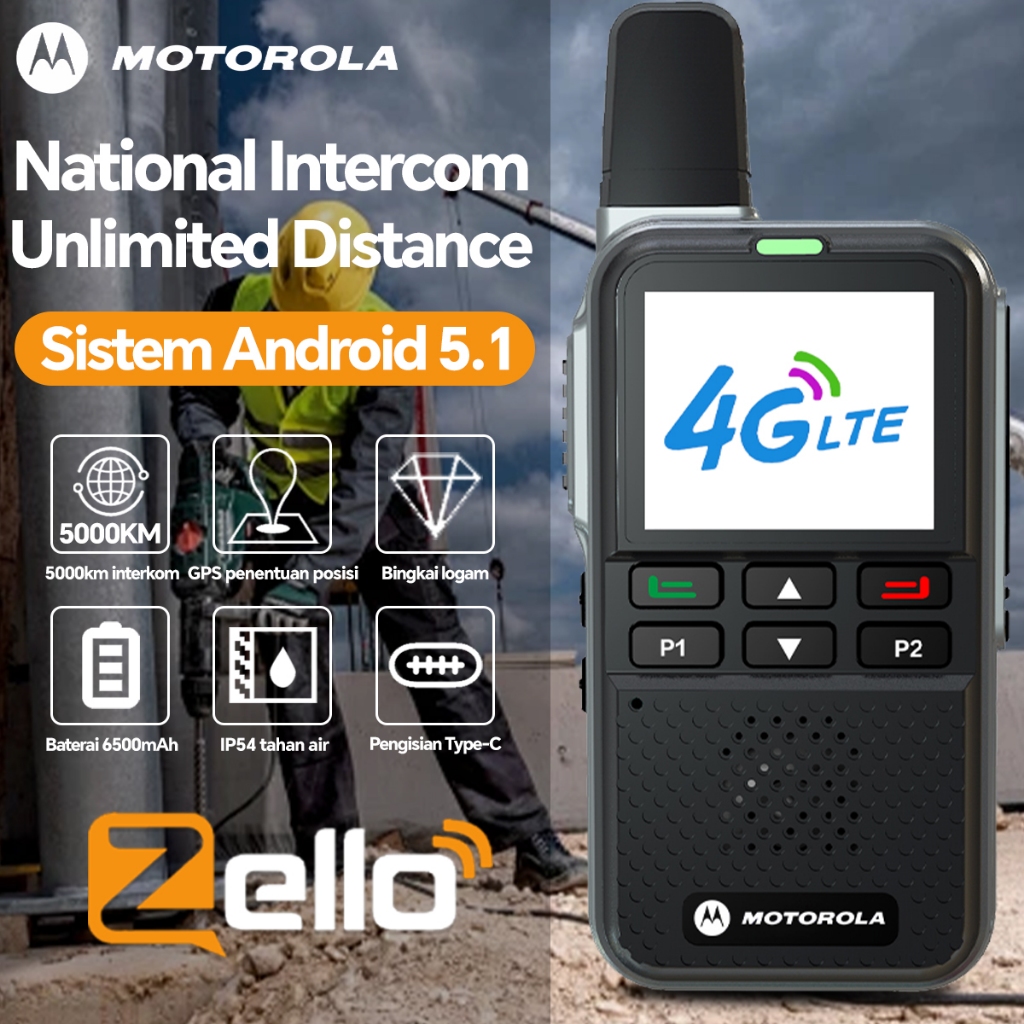 【5000KM】HT MOTOROLA T86 Android Walkie-Talkie Global PTT Zello 4G WIFI radio dua arah seluler Panggi