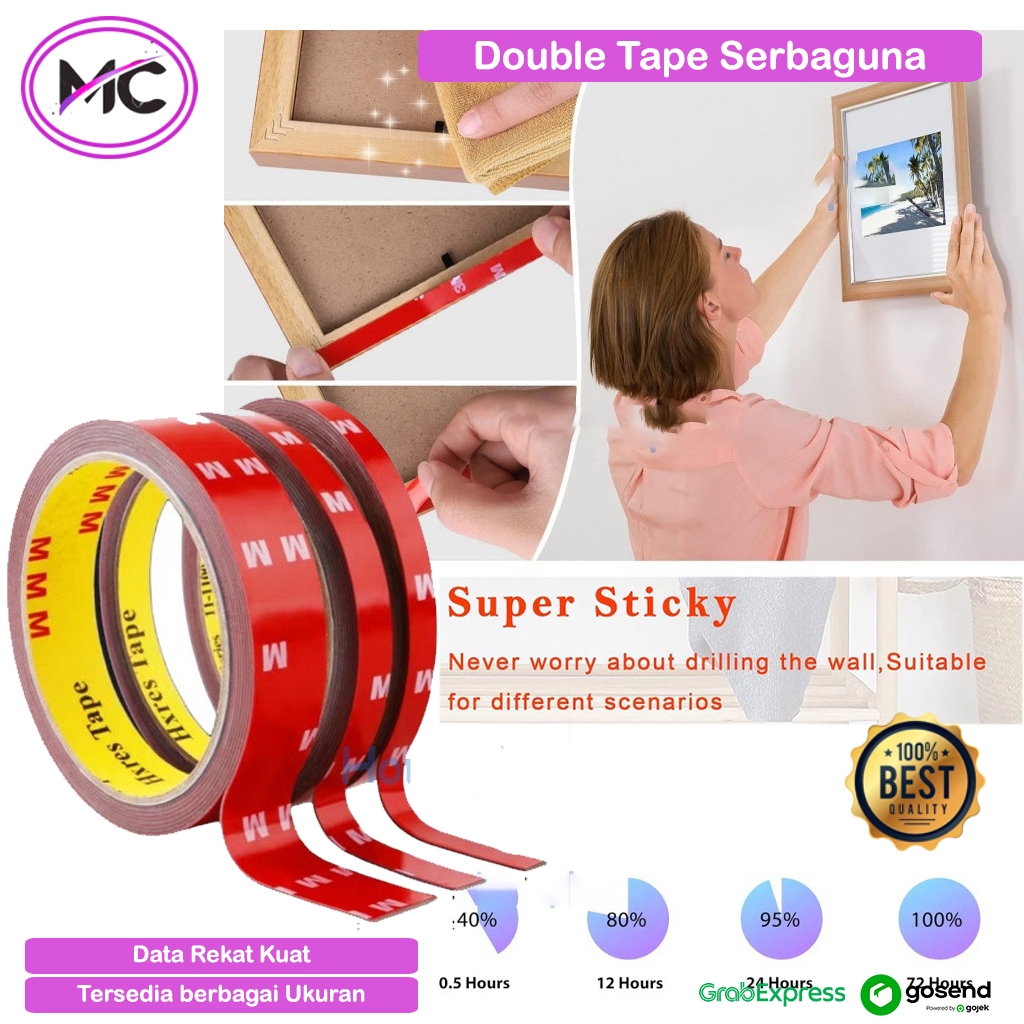 Double Tape Super Kuat Doble Tap Tip Perekat 2 Sisi Double Tape Lem Selotip Foam  3M Bolak Balik Adh
