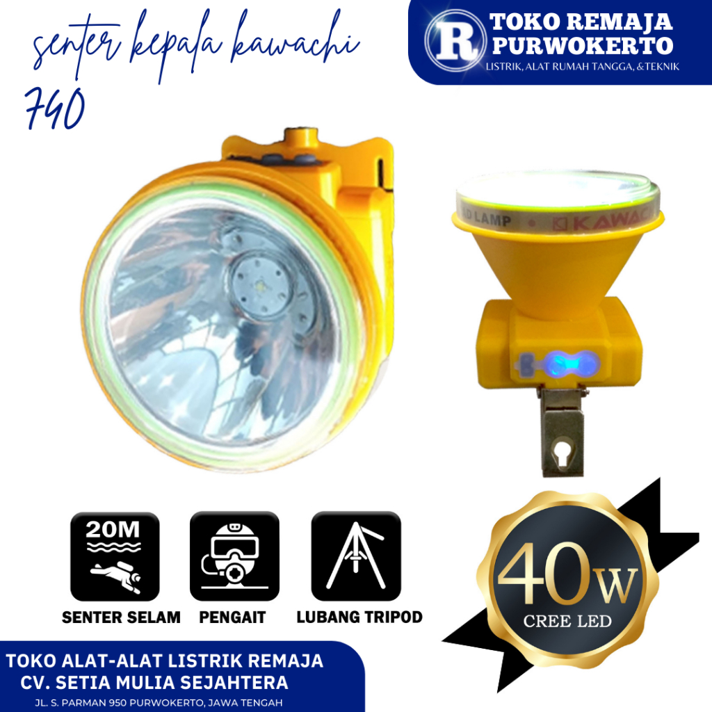 Senter Kepala Kawachi 40 Watt LS - 740B Tahan Selam