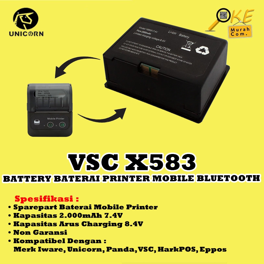 Baterai Battery Mobile Printer Thermal Bluetooth VSC X583 / X-583 / X 583